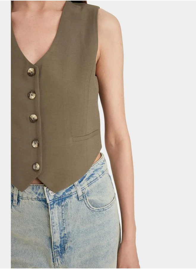 DeFacto Regular Fit V-Neck Button Up Waistcoat by Styli