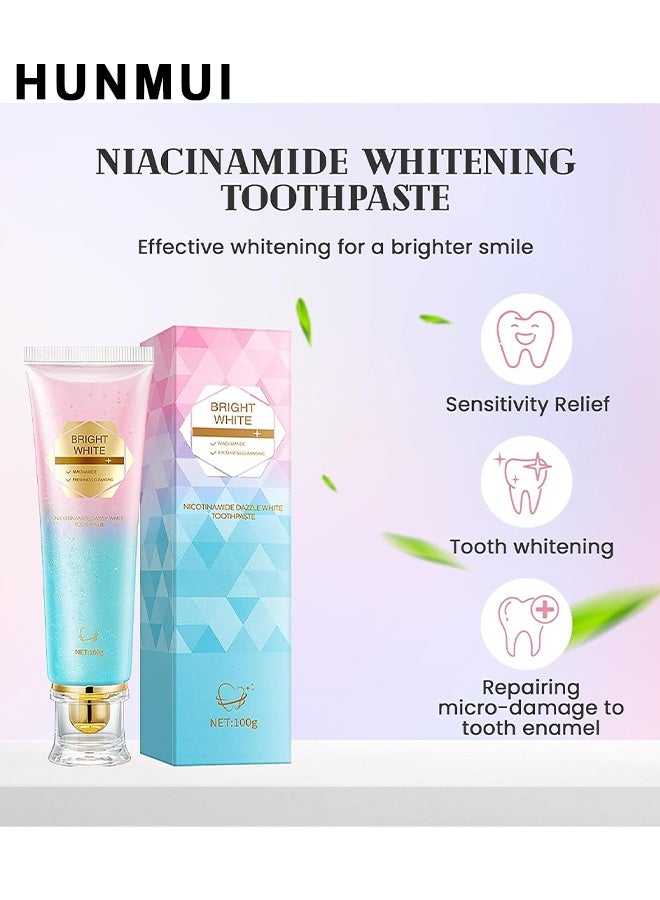 HUNMUI Niacinamide Whitening Toothpaste, Dazzling White Toothpaste Fresh Breath Niacinamide, Niacinamide Intensive White Toothpastes, Nicotinamide White Toothpastes, Deep Cleaning Care, Fresh Breath Remove Tooth Stains, 100G - Image 4
