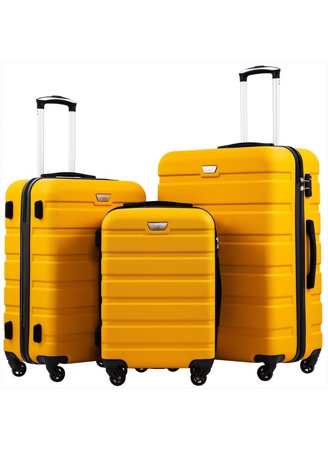 Coolife Luggage 3 Piece Set Suitcase Spinner Hardshell Lightweight TSA Lock (yellow, 3 piece set(20in24in28in))  - Image 1