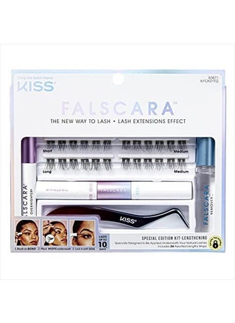 Falscara False Eyelash Special Edition Starter Kit with Overnighter, Bond & Seal, Applicator, Remover, & 24 Lengthening Lash Wisps