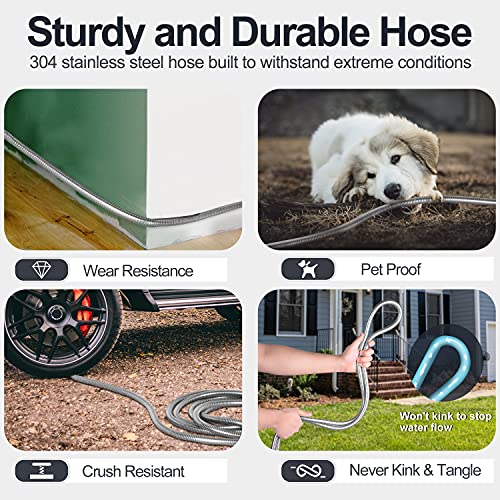 SPECILITE 50ft 304 Stainless Steel Garden Hose Metal, Heavy Duty Water Pipe with Nozzles for Yard, Outdoor - Flexible, Never Kink & Tangle, Puncture Resistant (Sliver) - Image 5