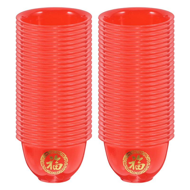 Red Chinese Themed Wedding Wine Cups Disposable Mini Liquor Shot Glasses 50 Pack - Image 2