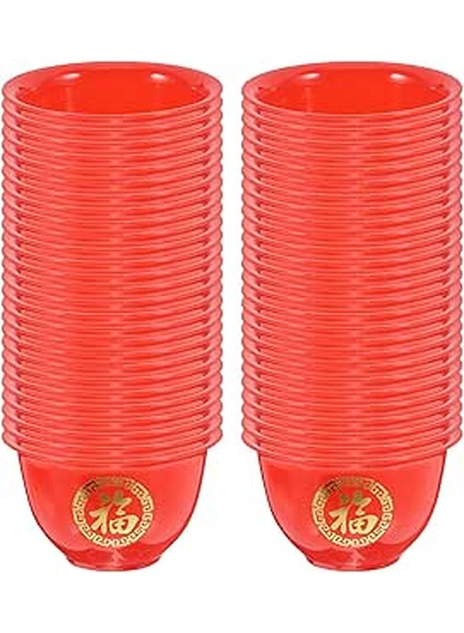 Red Chinese Themed Wedding Wine Cups Disposable Mini Liquor Shot Glasses 50 Pack - Image 1