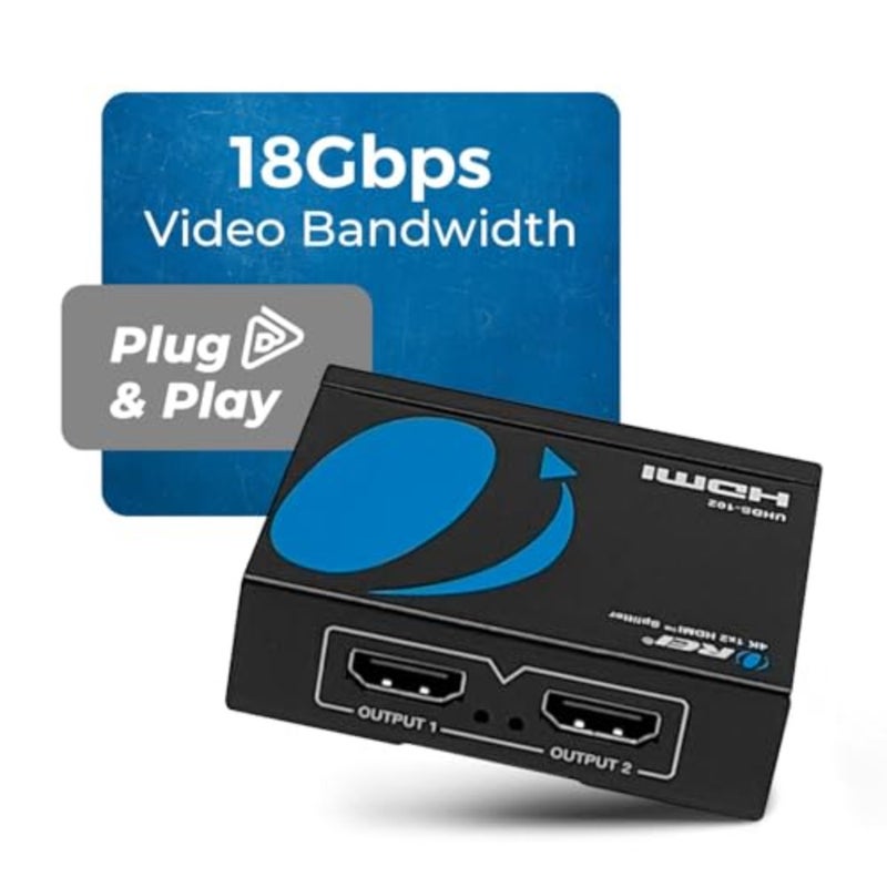 UltraHD 4K @ 60 هرتز 1 × 2 HDMI Splitter 1 in 2 Out 2 Port 2: 8 بت - HDMI 2.0، HDCP 2.0، 18 جيجابت في الثانية، EDID، شاشات مكررة/مرآة 4K - UHDS-102 - Image 3