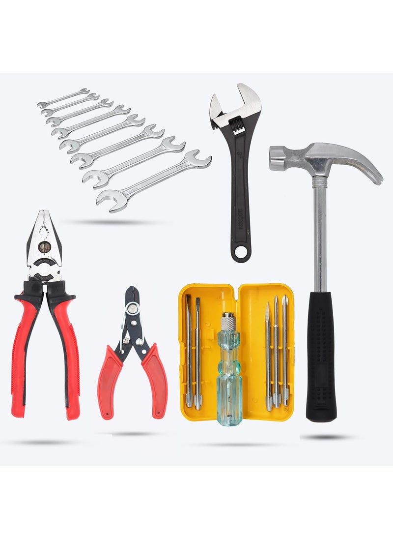 Hillgrove - Hillgrove HGCM365M1 High Quality Durable Construction Household Rubber Handle Straight Claw Hammer with 5in1 Combination ScrewdriverWire Cutter8Inch Adjustable Wrench and Double Open End Wrench Set - Image 1