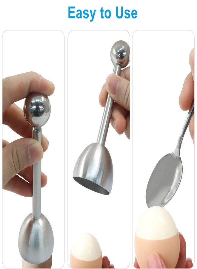 Marvexi Professional Egg Opening Kit - Complete 5Pcs Set with Topper, 2 Spoons & 2 Cups | Stainless Steel Shell Remover for Soft/Hard Boiled Eggs - Image 3