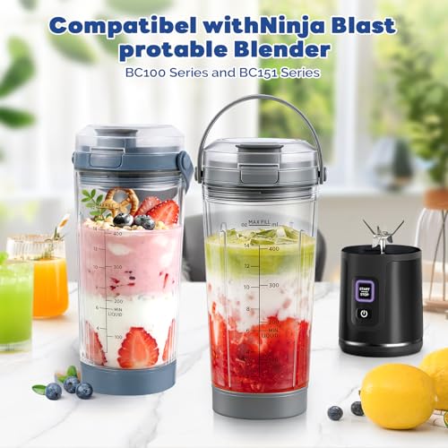 PCTTOIL 18 oz Blending Vessel Accessories Compatible with Ninja Blast Portable Blender, Blender Cup with Sip & Seal Lid, Replacement for Ninja Blast BC151BK BC151NV BC151CR BC151ND BC151EM (Black) - Image 2