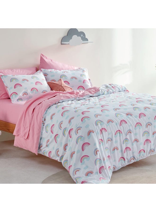 SLEEP ZONE Kids Duvet Cover Set Twin Size 2 Pieces - Super Soft & Cute Comforter Cover with 1 Pillow Sham, Easy Care Zipper Closure (Rainbow, Twin)  - Image 1