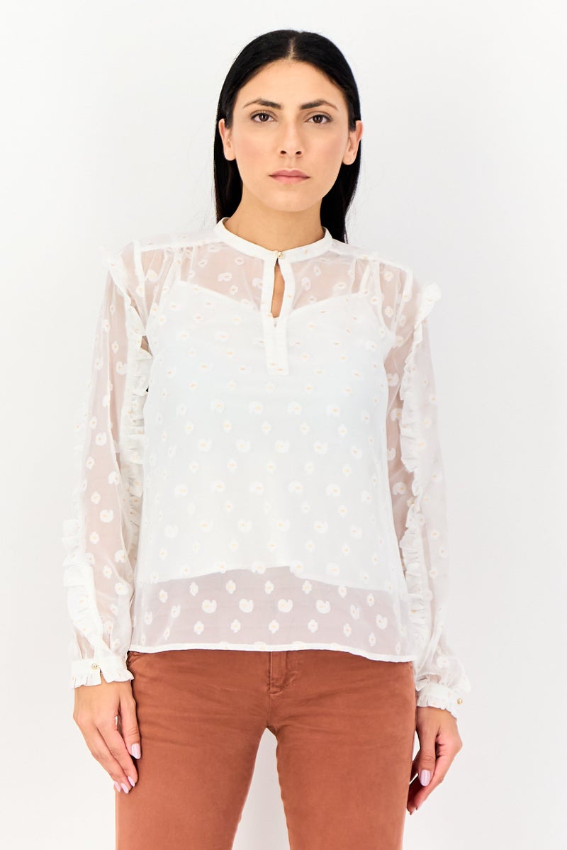 SELECTED Women 2 Pieces Textured Long Sleeve Blouse, Off White - Image 1