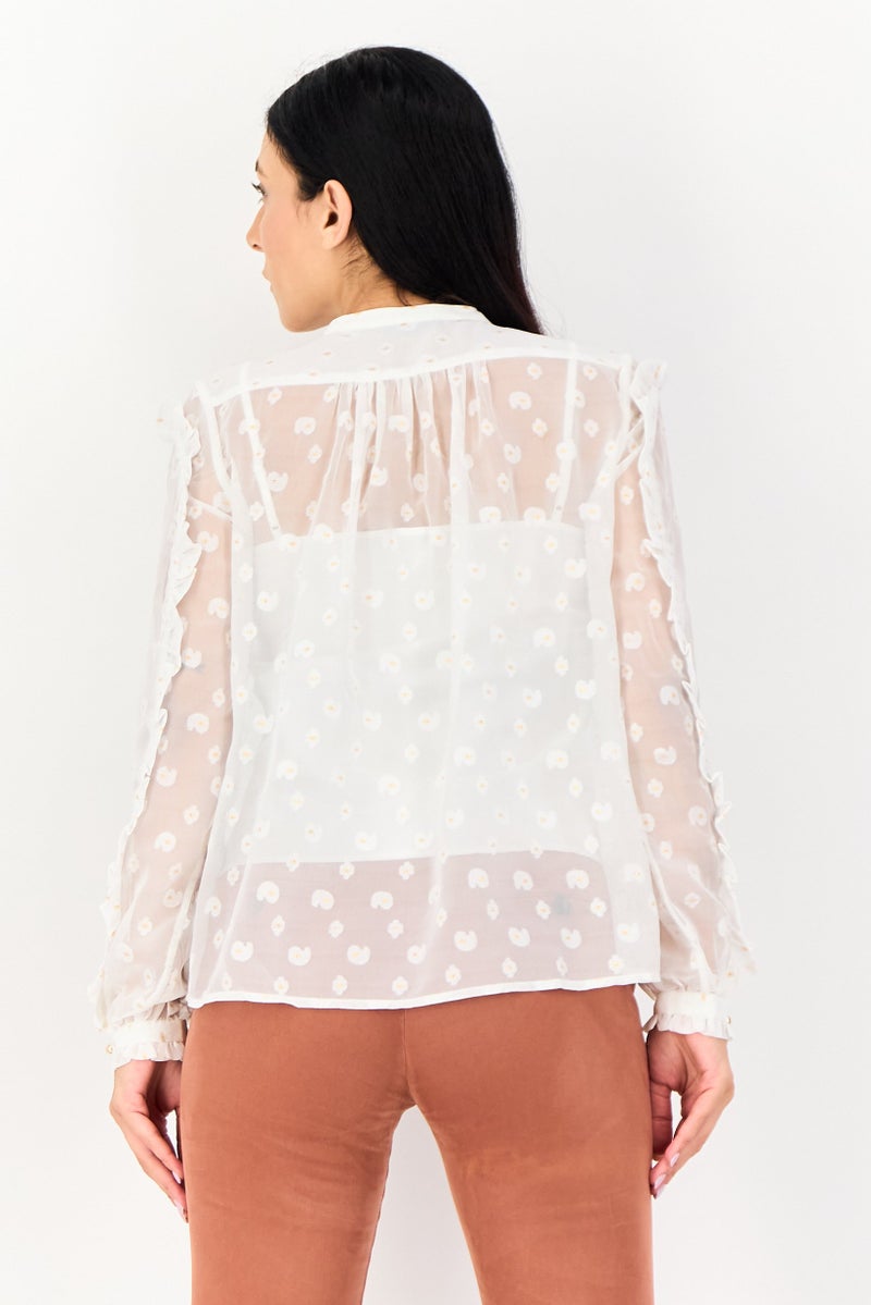 SELECTED Women 2 Pieces Textured Long Sleeve Blouse, Off White - Image 4
