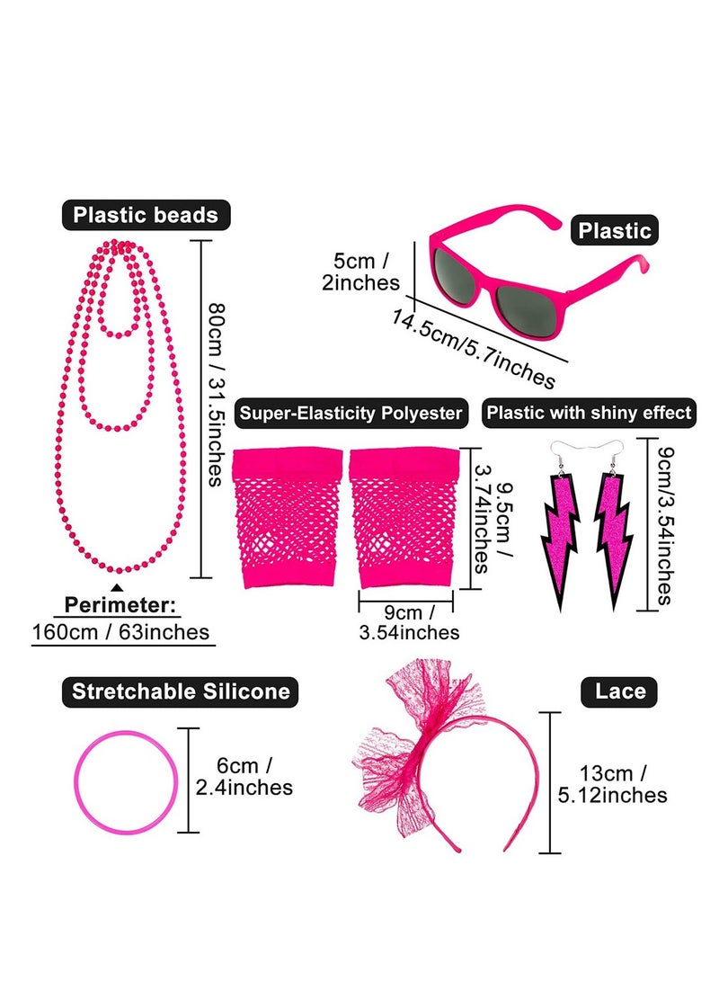 80s Neon Color Bachelorette Party Fingerless Lace Headband Short Fishnet Gloves Retro Sunglasses Set - Image 5