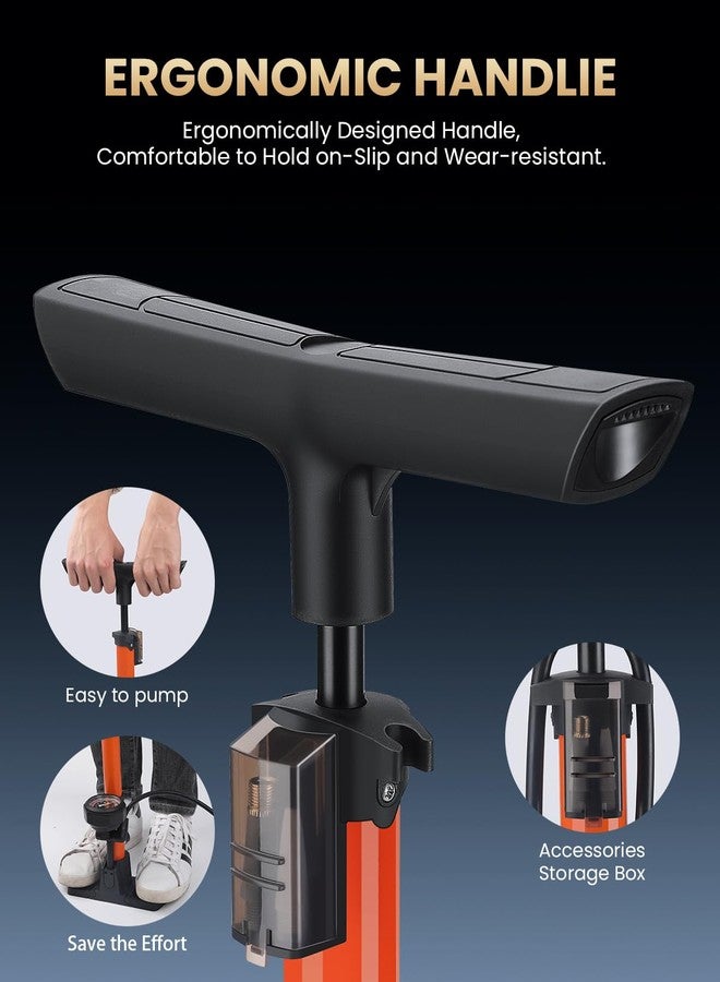 POWVINE 160PSI Bike Pump with Gauge-High Pressure Bicycle Pump for Presta & Schrader Valves,Fast Inflation Bike Tire Pump & Ball Pump,Ergonomic Design Durable Air Pump for Road Bike,MTB,Hybrid,Ball - Image 2