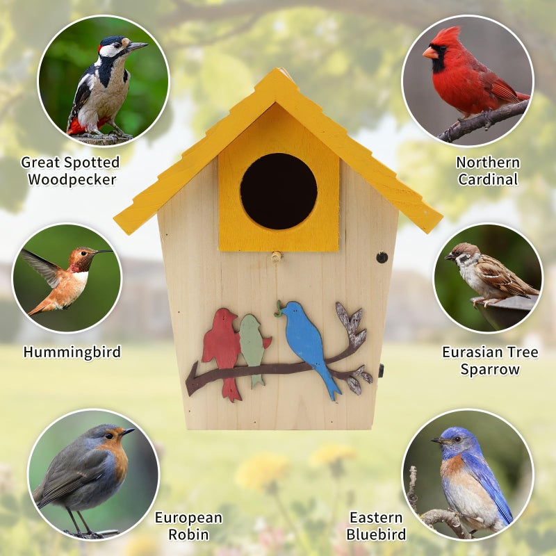 MINWOLF Wooden Bird Houses Bird House for Outside,Yellow Wood Bird House for Outdoors, 1.5" Entrance Hole Bird Houses for Garden Blue Bird Hummingbird Wren Cardinal Swallow Sparrow Finch - Image 2