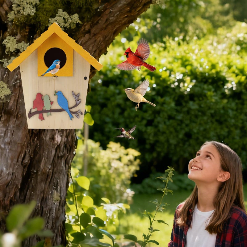 MINWOLF Wooden Bird Houses Bird House for Outside,Yellow Wood Bird House for Outdoors, 1.5" Entrance Hole Bird Houses for Garden Blue Bird Hummingbird Wren Cardinal Swallow Sparrow Finch - Image 5