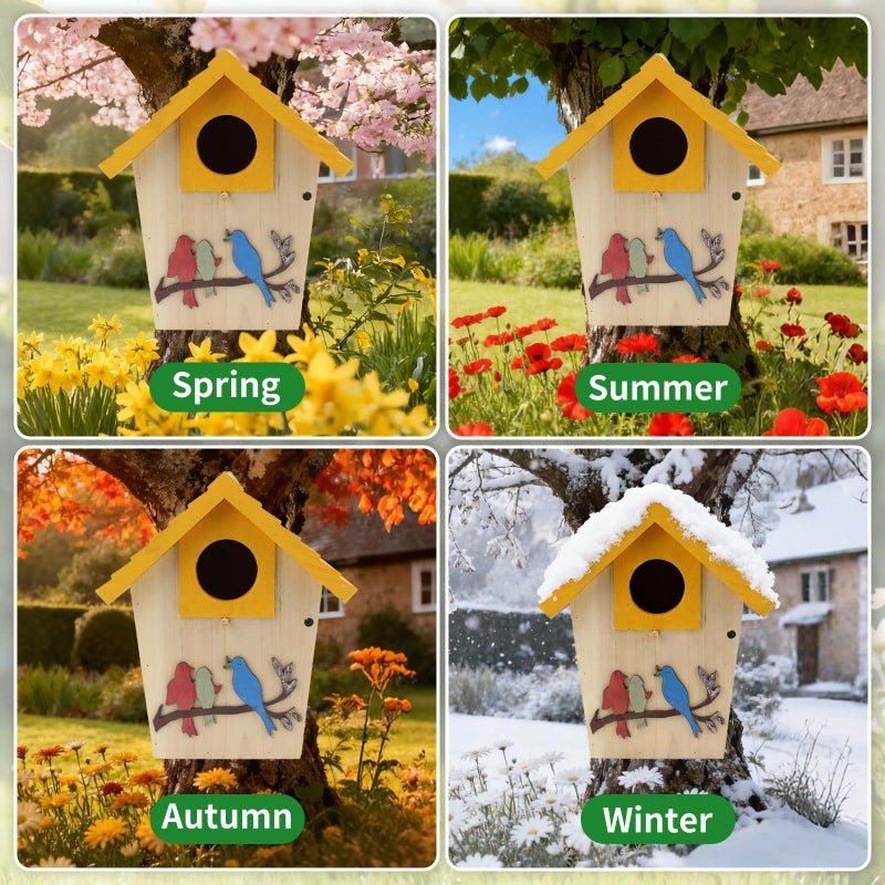 MINWOLF Wooden Bird Houses Bird House for Outside,Yellow Wood Bird House for Outdoors, 1.5" Entrance Hole Bird Houses for Garden Blue Bird Hummingbird Wren Cardinal Swallow Sparrow Finch - Image 3