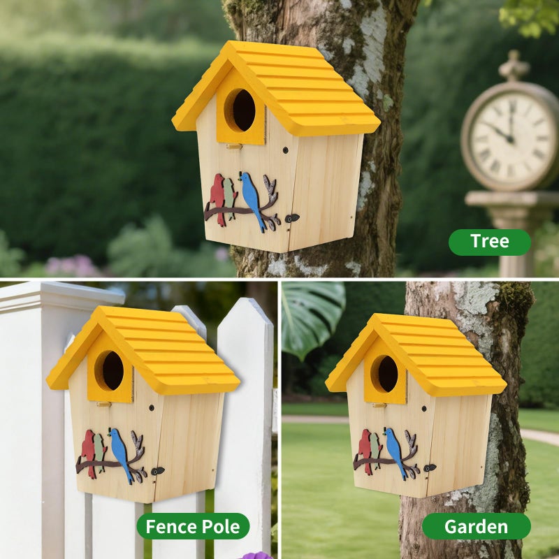MINWOLF Wooden Bird Houses Bird House for Outside,Yellow Wood Bird House for Outdoors, 1.5" Entrance Hole Bird Houses for Garden Blue Bird Hummingbird Wren Cardinal Swallow Sparrow Finch - Image 4