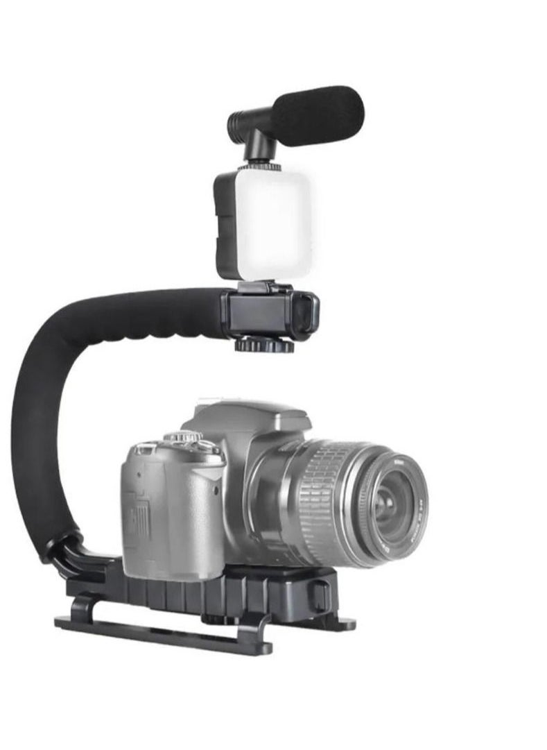 Generic - Handheld camera stabilizer with shooting LED and microphone  black color - Image 1