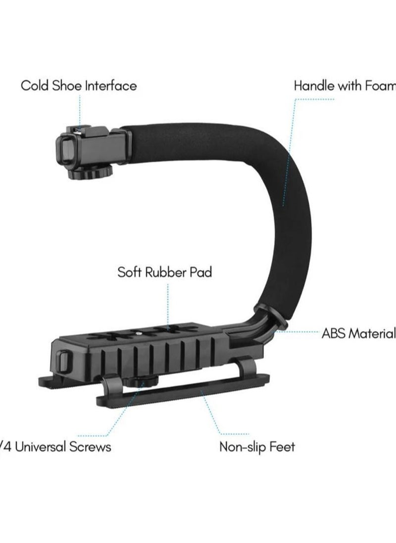 Generic - Handheld camera stabilizer with shooting LED and microphone  black color - Image 1