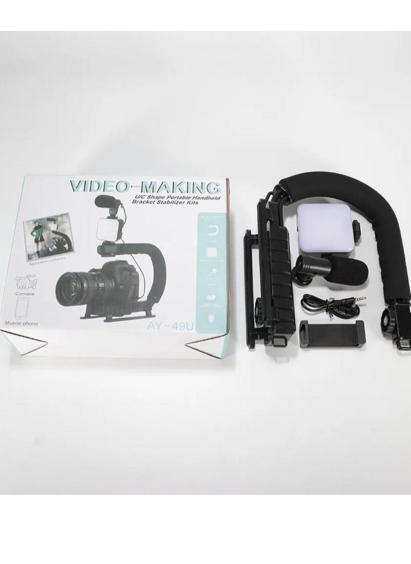 Generic - Handheld camera stabilizer with shooting LED and microphone  black color - Image 1