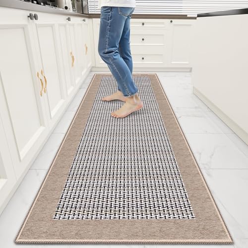 StepRite Kitchen Rugs, Kitchen Mats for Floor, 70"x20" Non-Slip Machine-Washable Kitchen Throw Rug, Absorbent Runner Rugs Office, Sink Standing Desk Mat, Decor Carpet, Khaki - Image 1