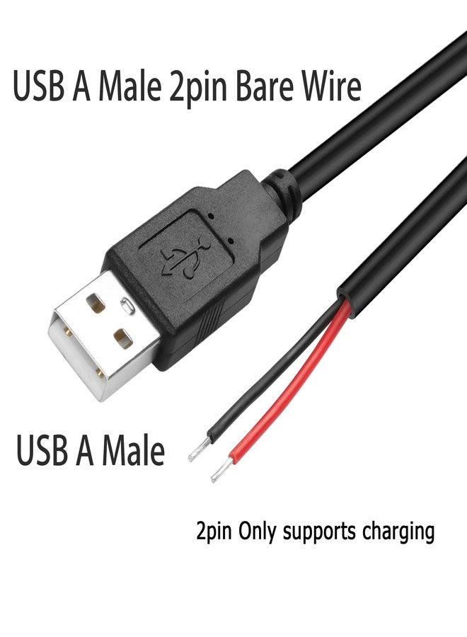 YAODHAOD USB A 2 Pin Bare Wire Extension Cable, 22AWG 5V 3A, USB 2.0 Male Plug to Open End, DIY Repair Cable (5pcs) - Image 2