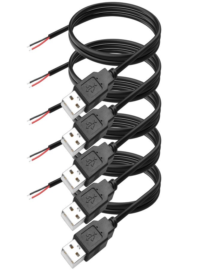 YAODHAOD USB A 2 Pin Bare Wire Extension Cable, 22AWG 5V 3A, USB 2.0 Male Plug to Open End, DIY Repair Cable (5pcs) - Image 1