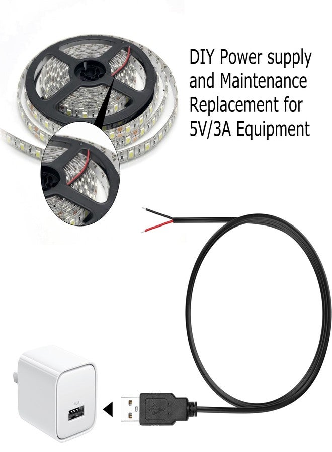 YAODHAOD USB A 2 Pin Bare Wire Extension Cable, 22AWG 5V 3A, USB 2.0 Male Plug to Open End, DIY Repair Cable (5pcs) - Image 4