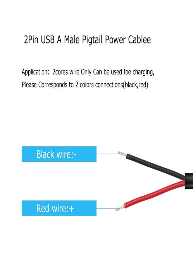 YAODHAOD USB A 2 Pin Bare Wire Extension Cable, 22AWG 5V 3A, USB 2.0 Male Plug to Open End, DIY Repair Cable (5pcs) - Image 5