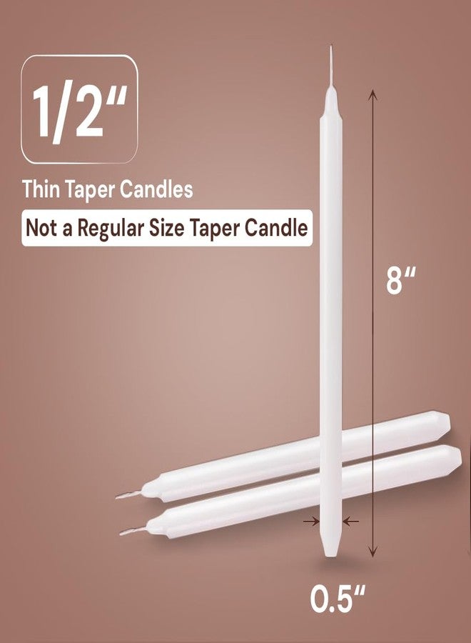 OLEEK OSHADOW 1/2 Inch Taper Candle Thin 8" Lenght- 1/2 Inch Diameter - Skinny Taper Candles - Skinny Candlesticks - White Candlesticks - Thin Candlestick 1/2 - Candle Sticks White Candles - Image 2