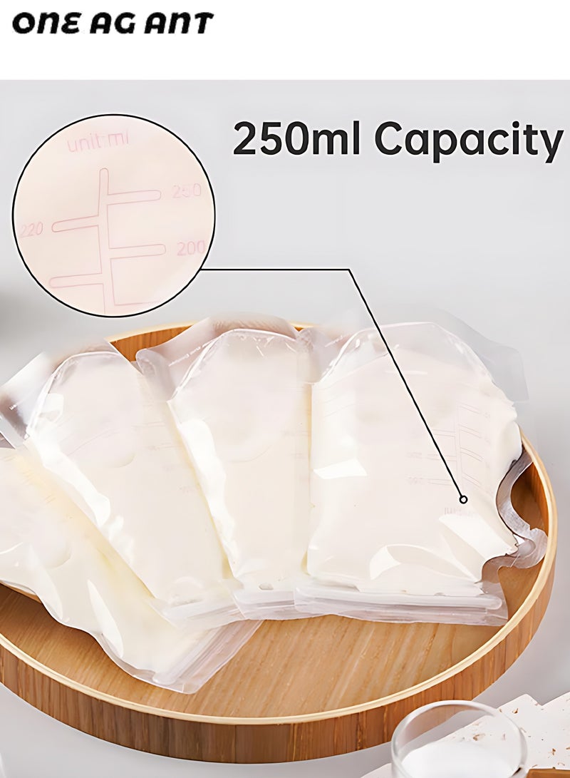 نملة واحدة حزمة من 100 قطعة 250 ملل أكياس تخزين حليب الأم معقمة مسبقاً، فتحة سكب سهلة، خالية من مادة BPA، أكياس قابلة للوقوف، أكياس تخزين حليب الأم ذات إغلاق مزدوج - Image 3