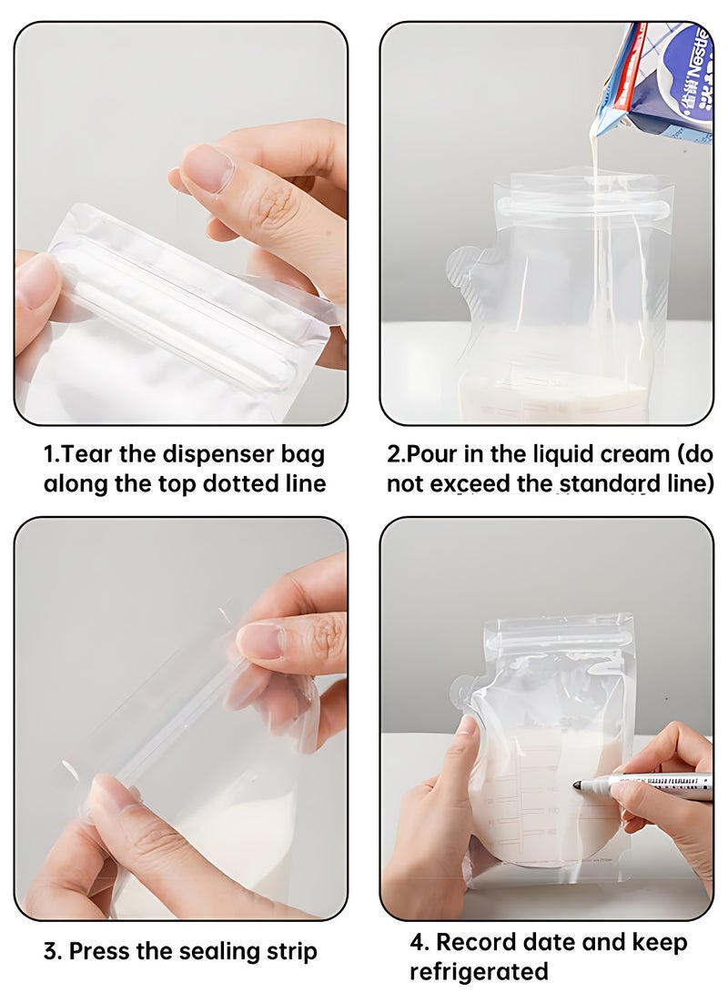 نملة واحدة حزمة من 100 قطعة 250 ملل أكياس تخزين حليب الأم معقمة مسبقاً، فتحة سكب سهلة، خالية من مادة BPA، أكياس قابلة للوقوف، أكياس تخزين حليب الأم ذات إغلاق مزدوج - Image 5