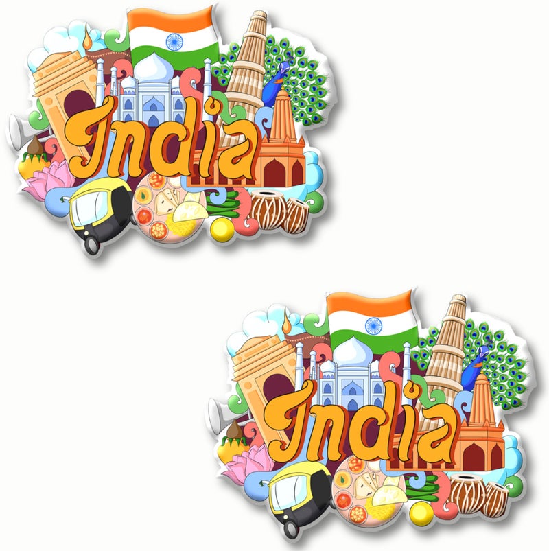Nivaraprint India Country Theme Souvenir Wooden Fridge Magnet for Decoration (Pack of 2) | India Printed Stylish Decorative Refrigerator Magnet for Memories and Gift - Image 1