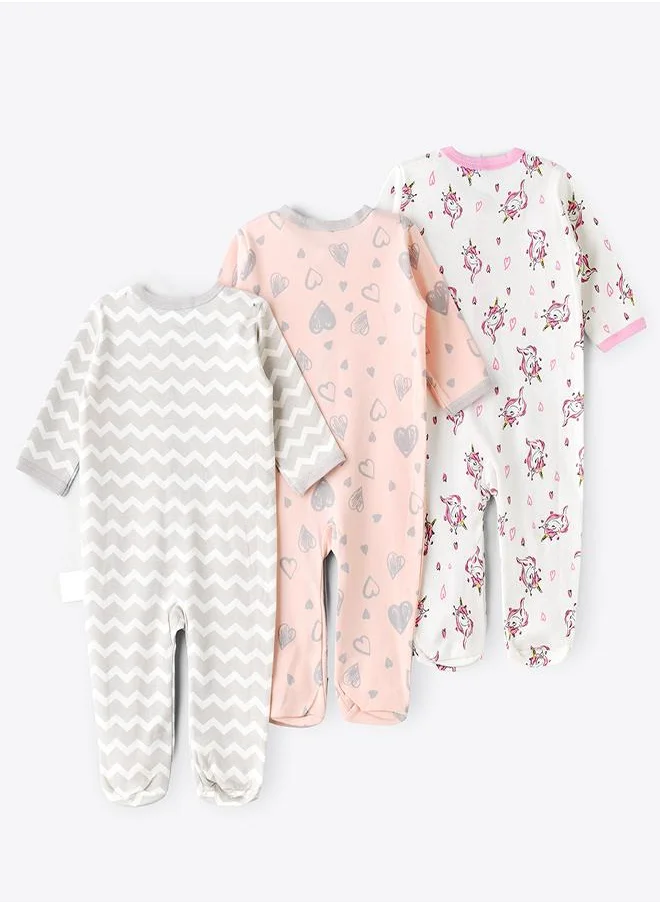 بيبي كلو Heart and Unicorn Print Romper Trio Set of 3