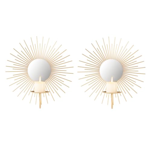 AIM & GGKK Wall Candle Sconce Holder,Set of 2 Mirror Wall Mounted Metal Candle Holder for Home,Living Room, Dining Room,Rustic Farmhouse Boho Decorations - Image 4