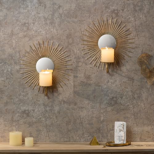 AIM & GGKK Wall Candle Sconce Holder,Set of 2 Mirror Wall Mounted Metal Candle Holder for Home,Living Room, Dining Room,Rustic Farmhouse Boho Decorations - Image 3