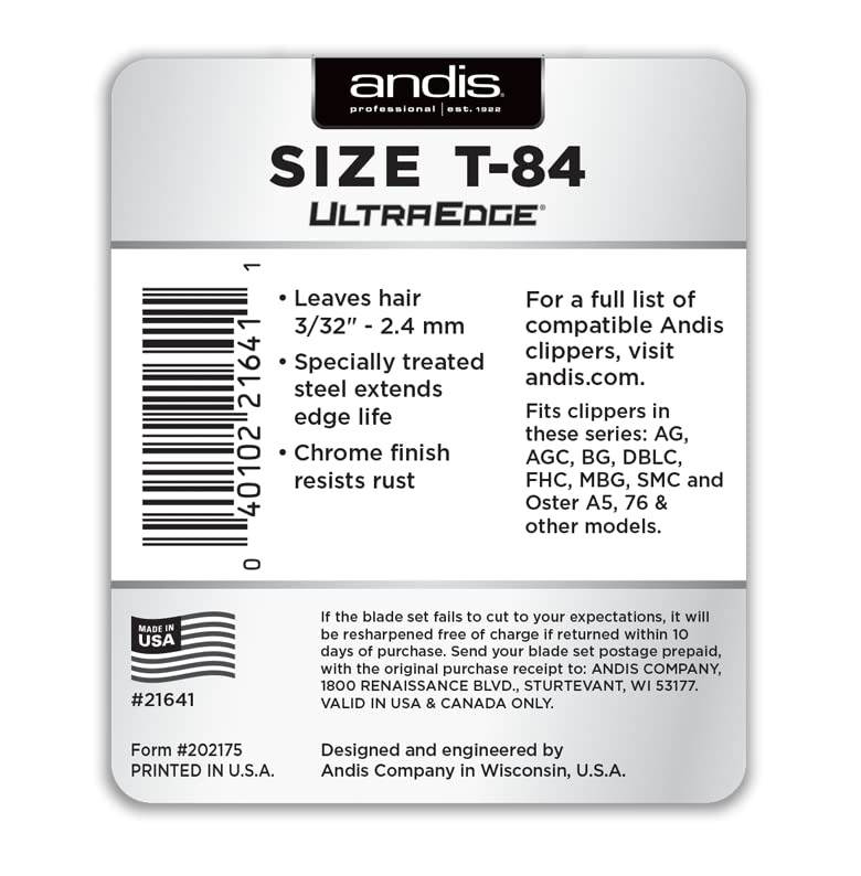 Andis Ultra Edge Detachable Pet Clipper Blade Carbon-Infused Steel Long-Lasting Blades with 3/32-Inch Cut Length for Medium-Sized Animals - Chrome - Image 4
