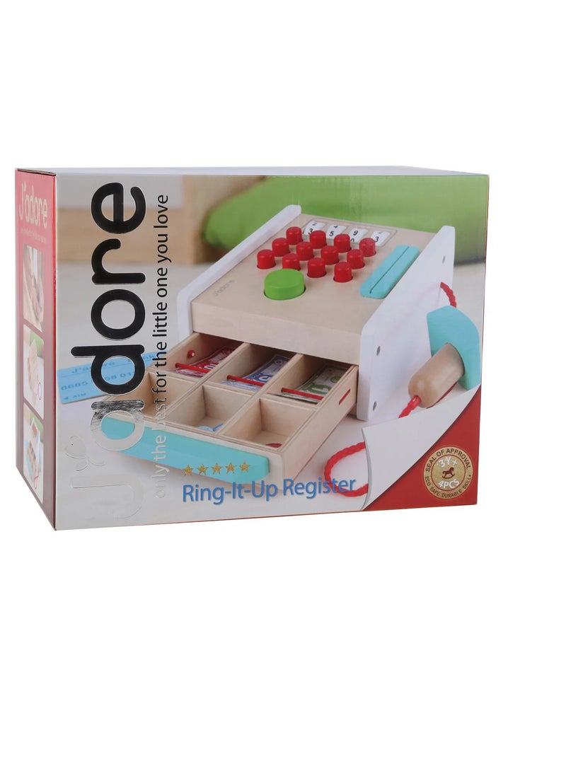 جي'أدور مجموعة ألعاب تسجيل النقود الخشبية رينج إت أب - لعبة تعلم الرياضيات للأطفال من سن 3 سنوات مع نقود وعملات معدنية - Image 2