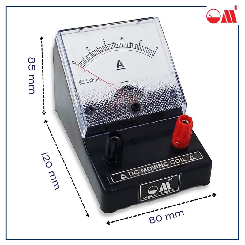 OM ® Meters EDM-80 Desk Stand Analog 0-1 A Ammeter | Moving Coil Ampere Meter | Meter For Educational purpose | Black - Image 5