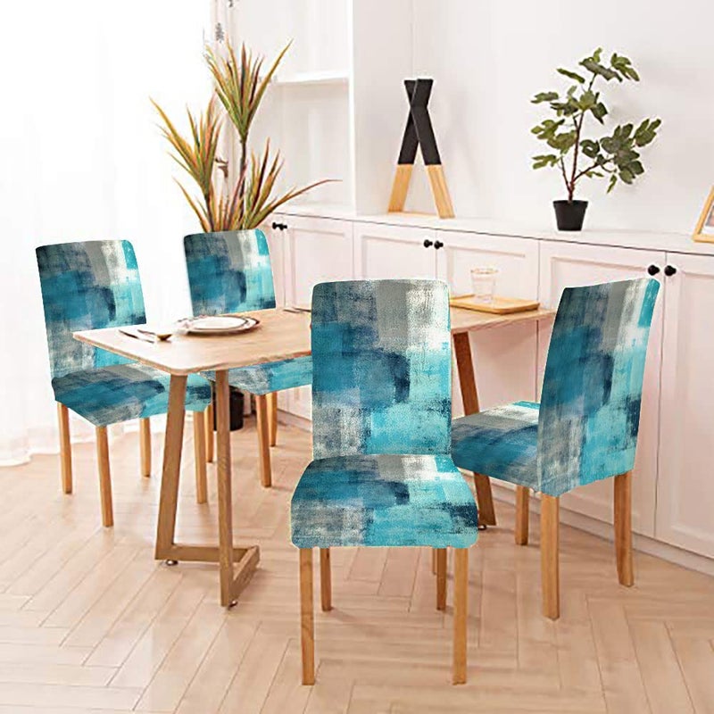 Capsceoll Chair Covers For Dining Chairs Turquoise Teal Chiar Covers Slipcover Stretch Removable Washable Parson Seat Cover For Dining Room Living Room Kitchen Set Of 4 - Image 4