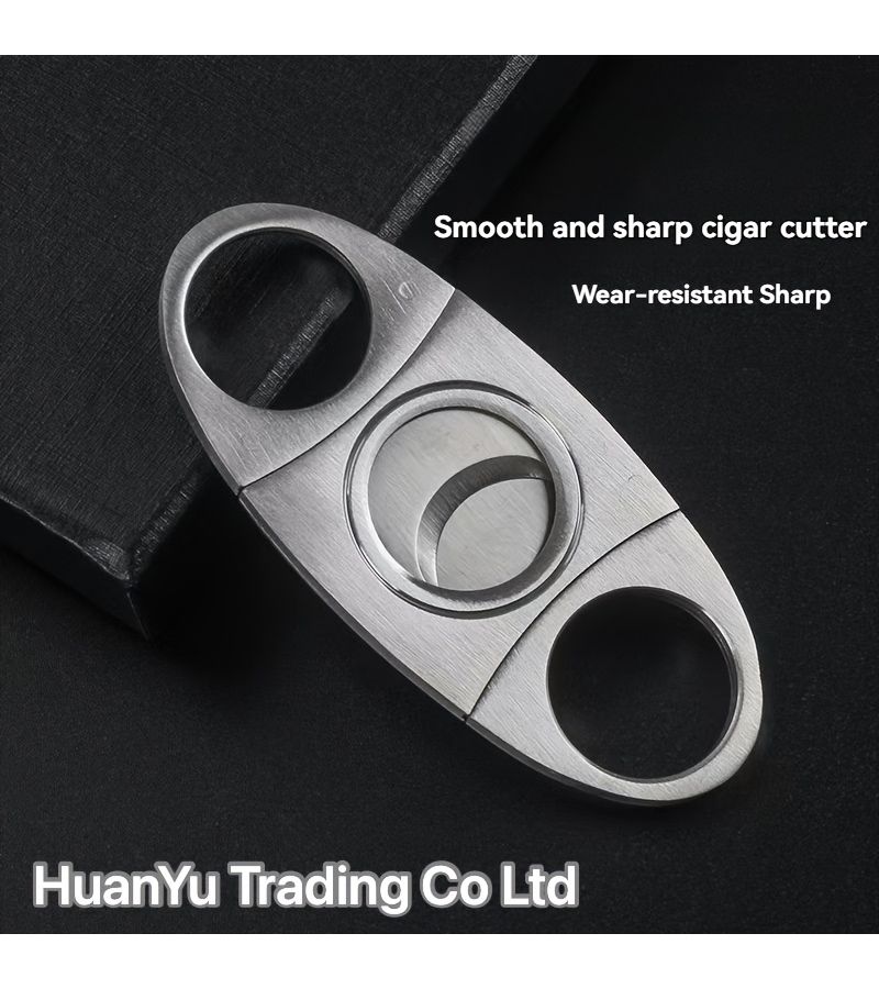 Silvery Golden Cigar Cutter with Double Blade Stainless Steel and Leather Case - Image 4