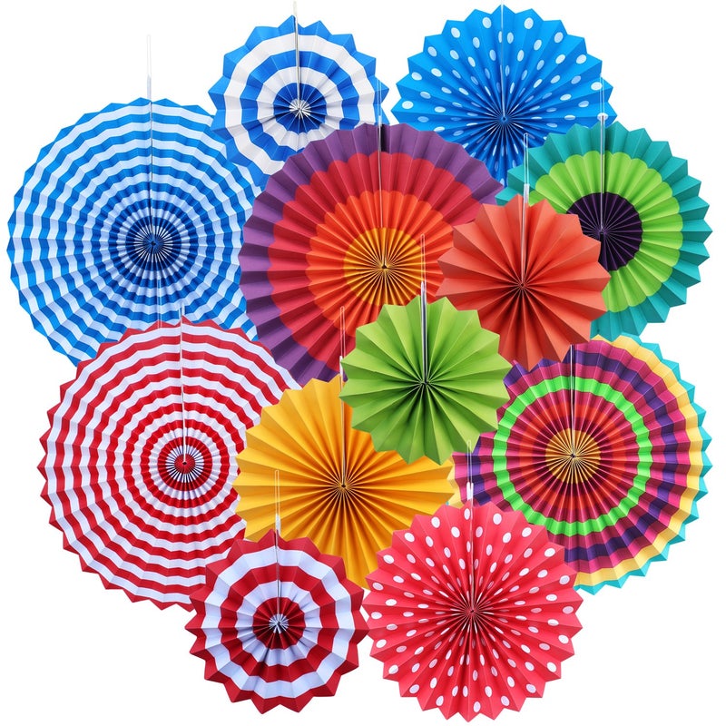 Yotako 12Pcs Party Decorations Reusable Paper Fan Decorations with 3 Sizes  Clips Colorful Mexican Party Paper Decorations for Birthdays Carnivals IndoorOutdoor Events