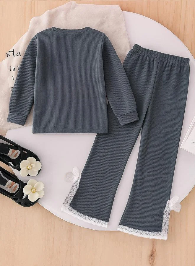 Take Two Textured Round Neck Sweatshirts with Solid Pants Set