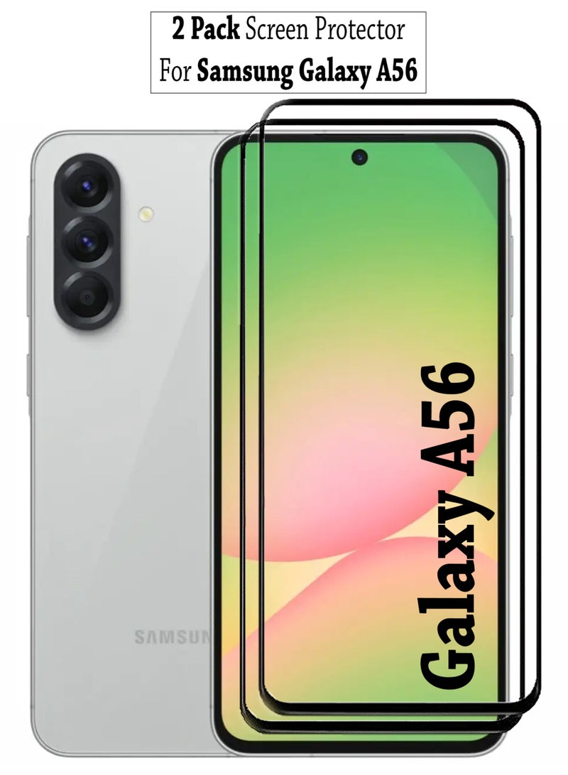 2 Pack Samsung Galaxy A56 Screen Protector | Tempered Glass Compatible with Samsung Galaxy SA A56 | Screen Protector Full HD Quality Tempered Glass Anti-Scratch Edge to Edge Coverage with Easy Installation Kit - Black - Image 1