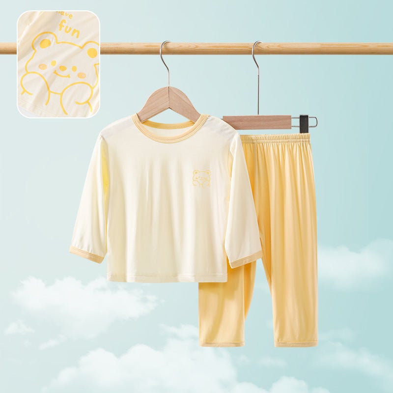 Downstream Sale Children'S Home Clothes Suit Long Sleeve Air-Conditioning Clothes Baby'S Inner Pajamas Split Suit Summer Thin - Image 1
