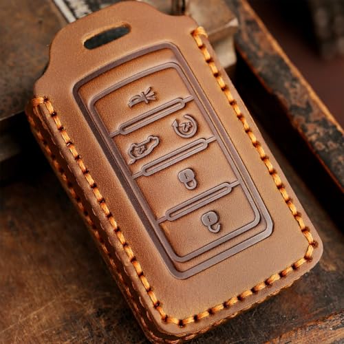 EASYANT Leather Key Fob Cover for Jeep 2021-2024 Grand Cherokee L Grand Wagoneer Key Case Protector keychain Smart Key Holder Brown - Image 4