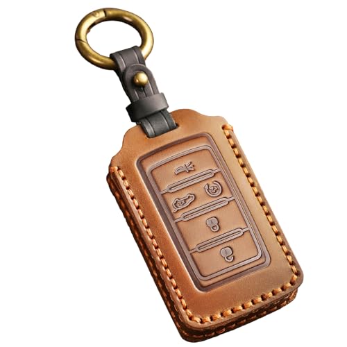EASYANT Leather Key Fob Cover for Jeep 2021-2024 Grand Cherokee L Grand Wagoneer Key Case Protector keychain Smart Key Holder Brown - Image 1