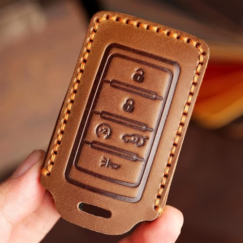 EASYANT Leather Key Fob Cover for Jeep 2021-2024 Grand Cherokee L Grand Wagoneer Key Case Protector keychain Smart Key Holder Brown - Image 3