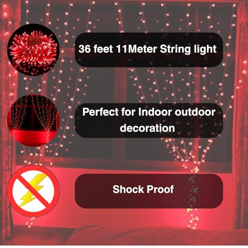 One94Store 36 Feet Long LED Power Pixel Serial String Light, 360 Degree LED Bulb Light Series Copper Led Pixel String Light for Home Diwali, Christmas Decoration (Red, Pack of 1) - Image 4