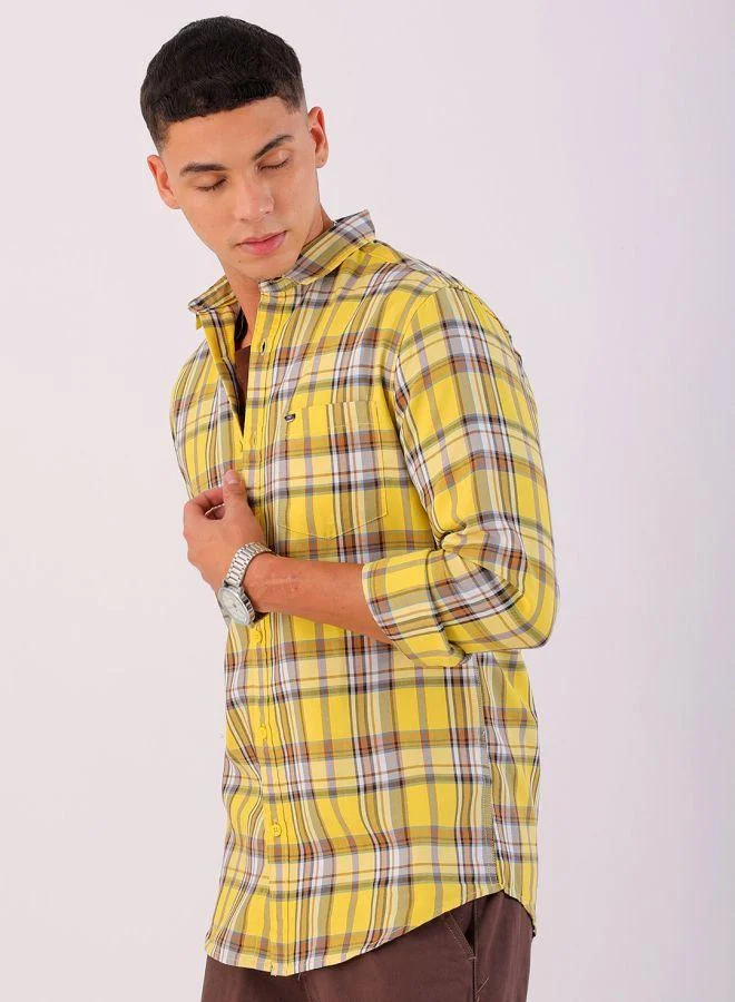 شركة المرآب الهندية Men Slim Fit Checkered Full Sleeves Cutaway Collar Casual Shirt