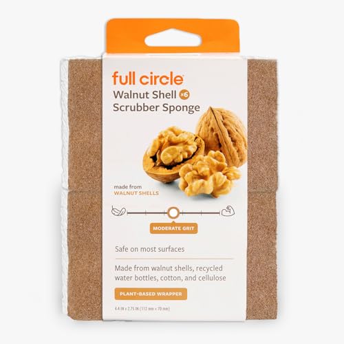 Full Circle Walnut and Cellulose Scrubber Sponges Pack of 6 Powerful NonScratch Kitchen Sponges Made with PlantBased Sustainable Materials Safe for Nonstick Cookware - Image 1